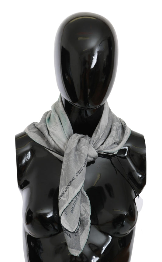 Costume National Grey Silk Swear Foulard Wrap écharpe