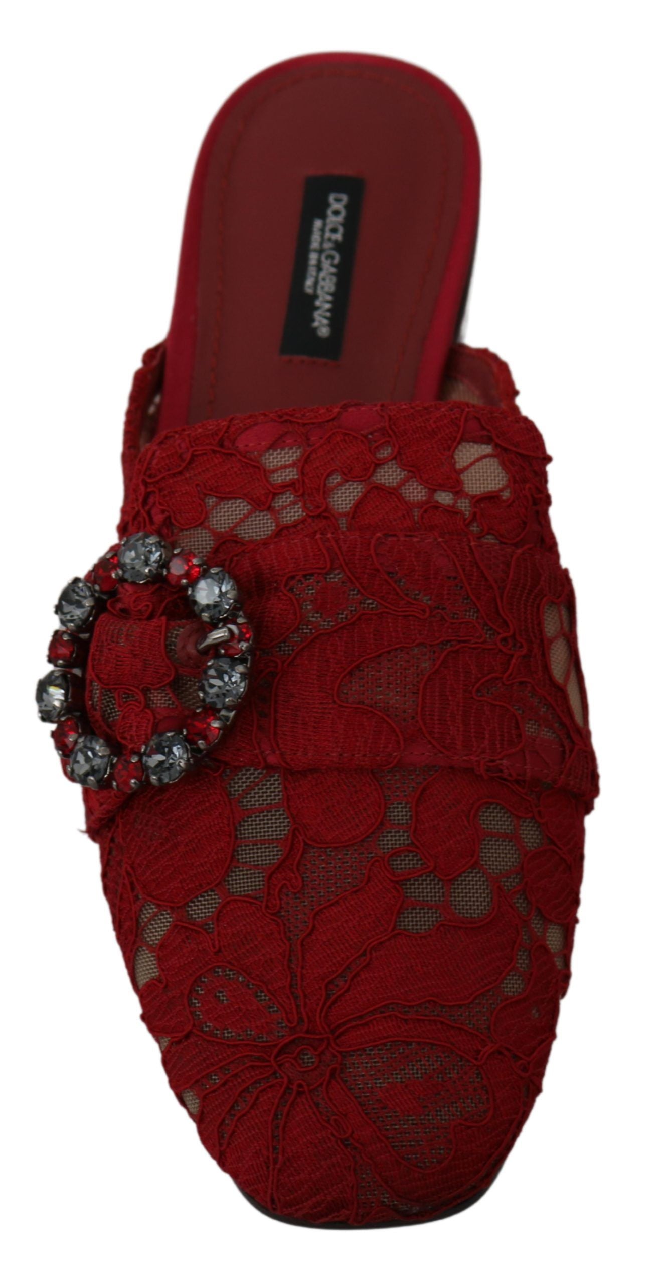 Dolce & Gabbana rote Spitzenkristall -Rutschen auf Flats Schuhen