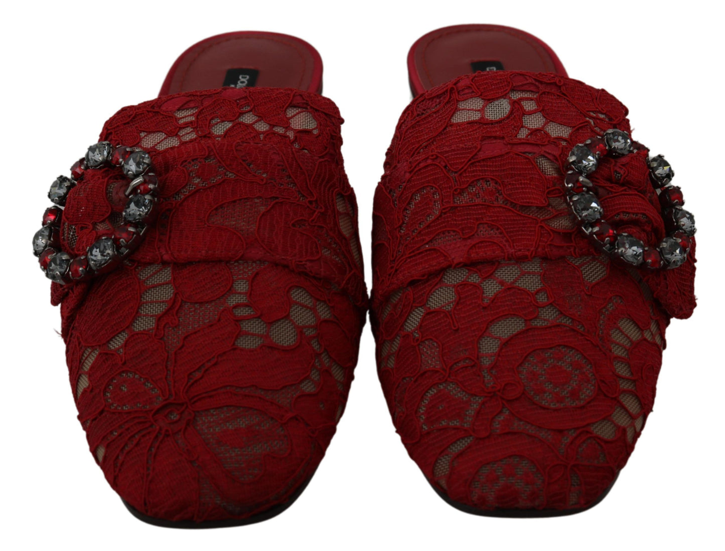 Dolce & Gabbana Red Lace Crystal Slide su scarpe piatti