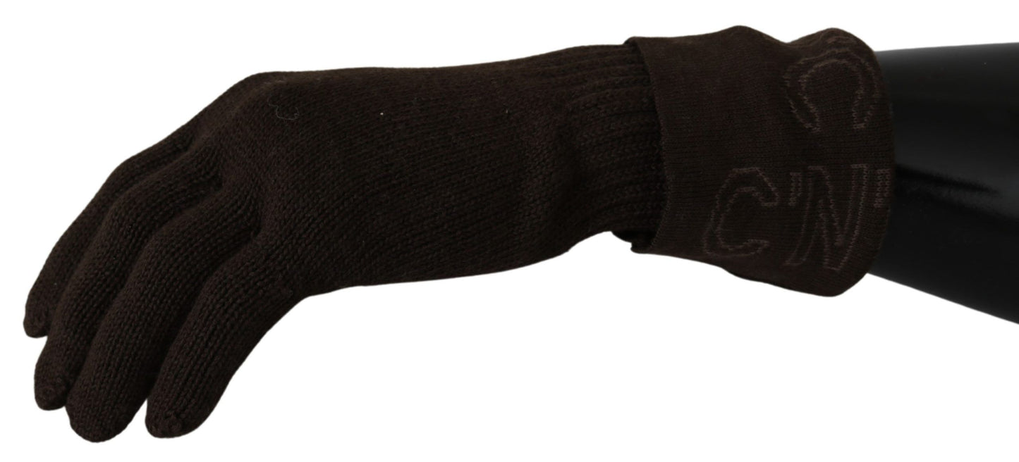 Costume National Brown Wool tricoté des gants de longueur de poignet une taille
