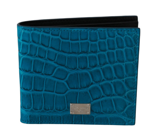 Dolce & Gabbana Blue Mens Porta della carta bifold Logo Portafoglio cutaneo esotico