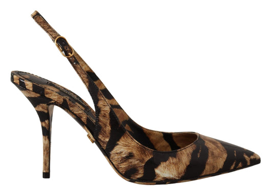 Dolce & Gabbana Brown Slingbacks Leder Tiger Schuhe