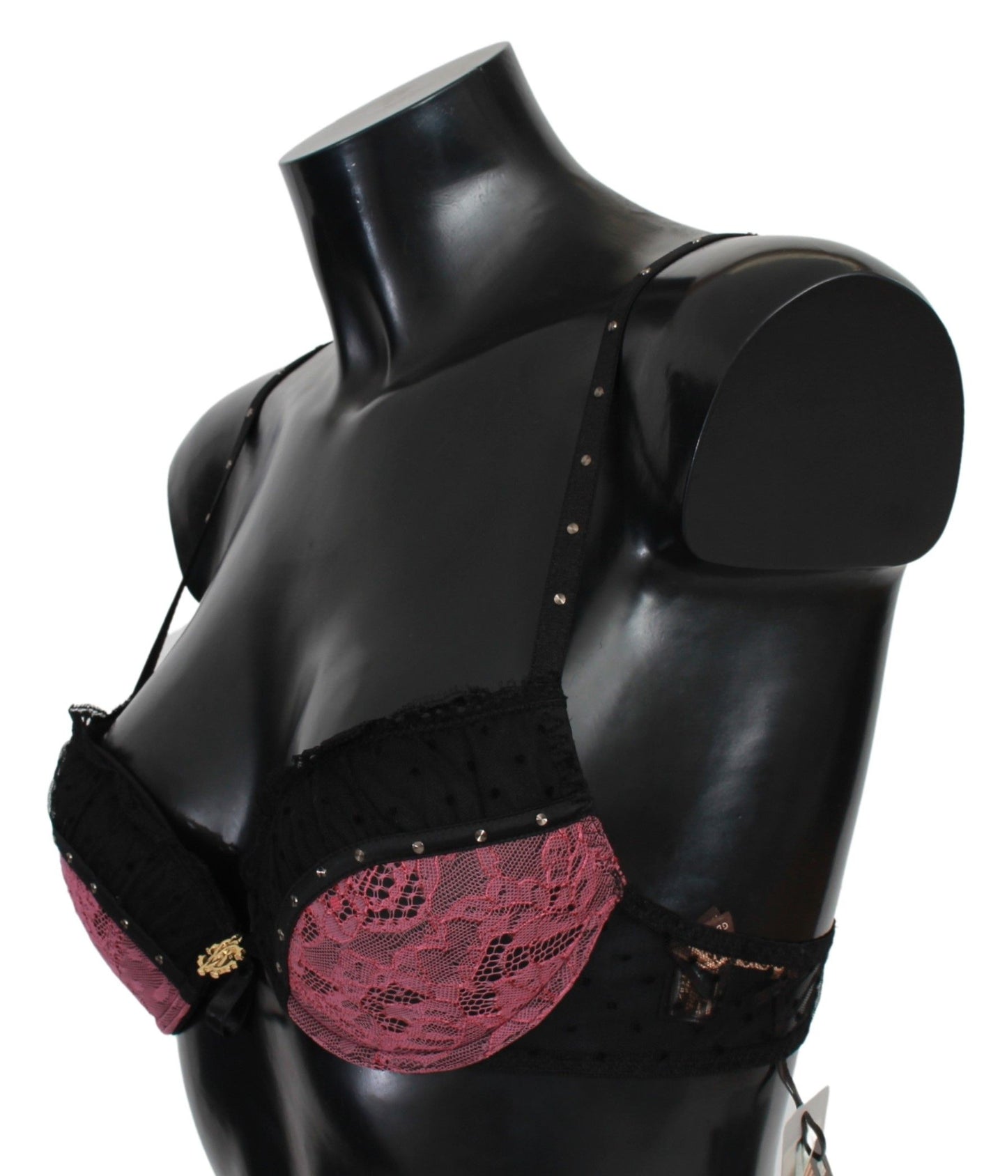 Roberto Cavalli Black Pink Lace Push Up Bra biancheria intima