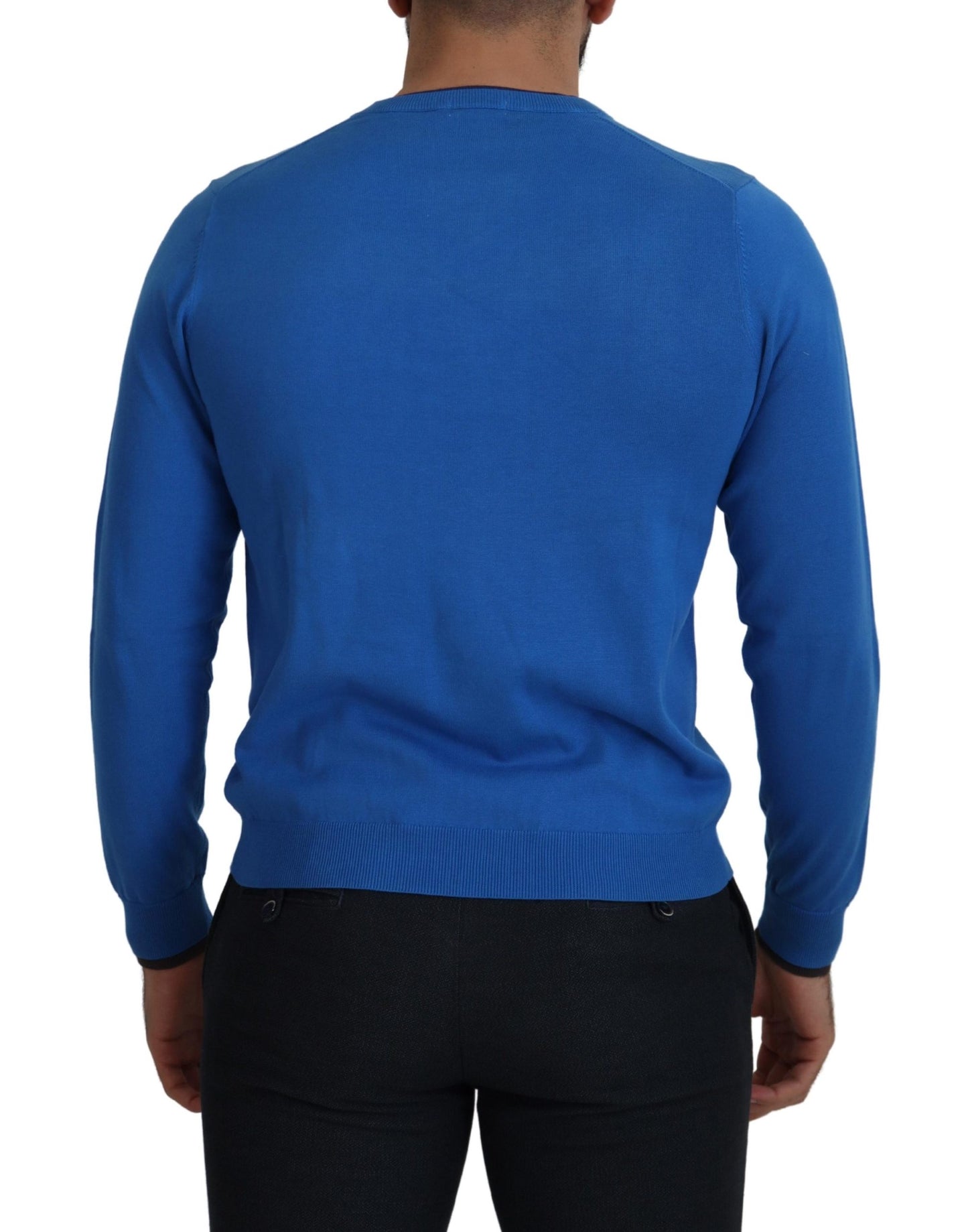 Sun68 Blue Cotton V-Ausschnitt Strick Männer Pullover Pullover