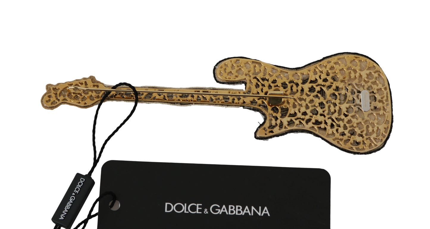 Dolce & Gabbana Gold Messing Perlen Gitarre Pin Accessoire Brosche