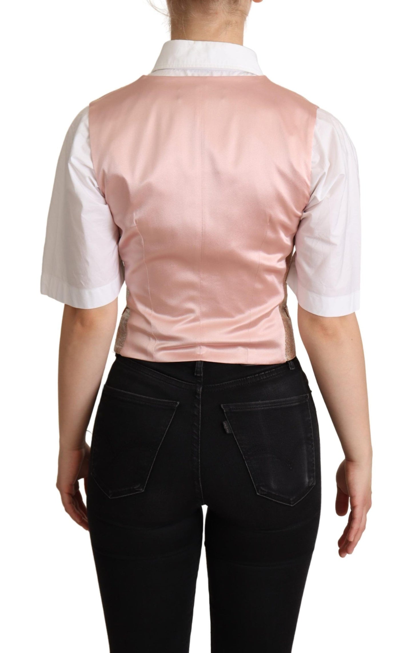 Dolce & Gabbana Pink Waitcoat Stripe Waistcoat Gest Top