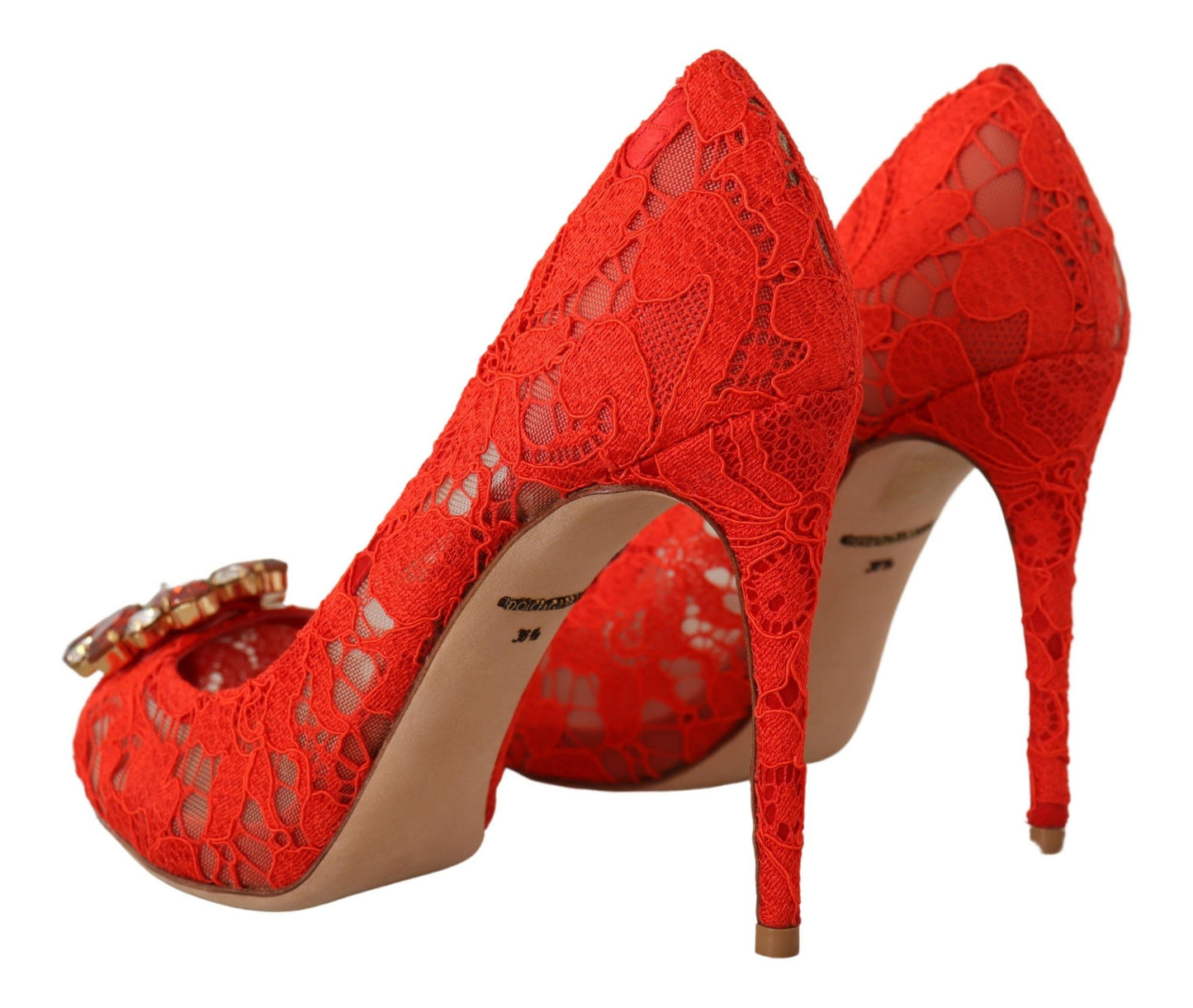 Dolce & Gabbana Red Taormina Lace Crystal Heels Pompes