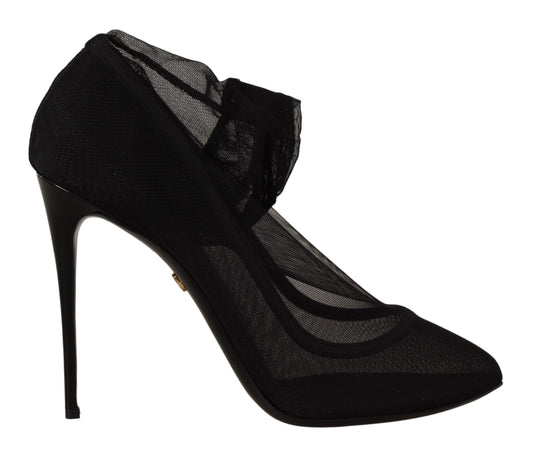 Dolce & Gabbana Black Tulle Stretch Boots Pumps Schuhe pumpen