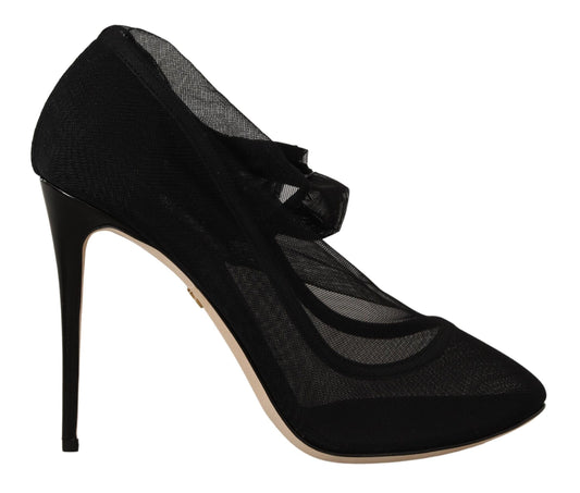 Dolce & Gabbana Black Stretch Tulle Stretch Stiefel Schuhe