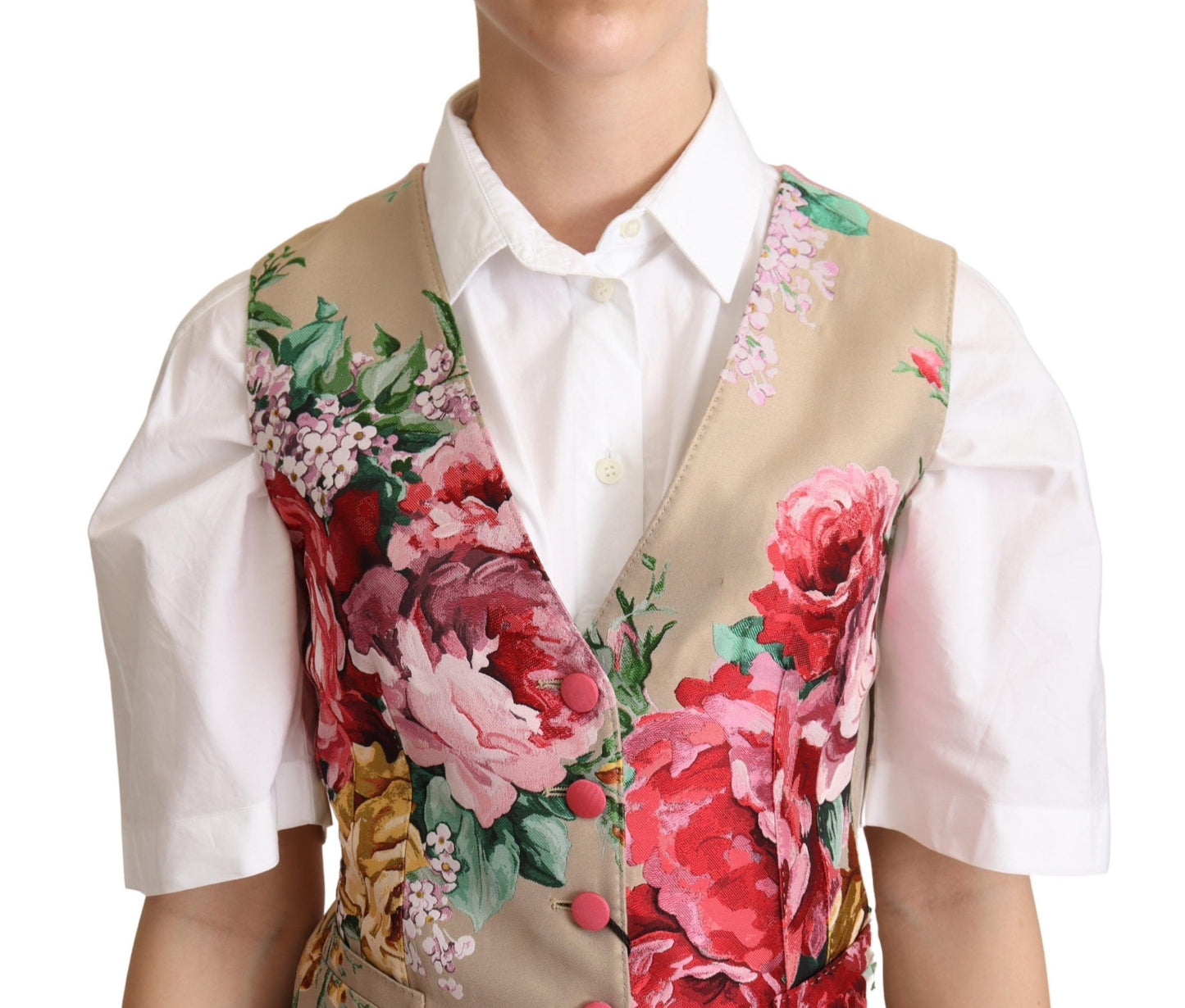 Dolce & Gabbana Beige Jacquard Floral Stampa gilet di giletcoat