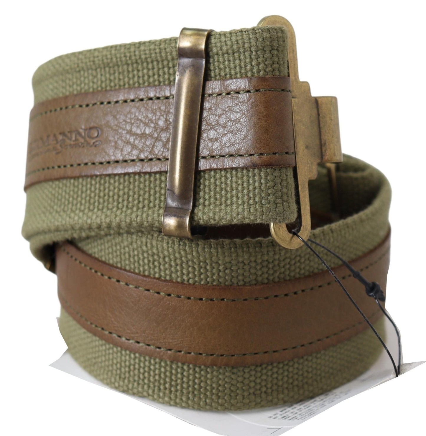 Ermanno Scecto Green Leather Rustic Bronze Buckle Army Belt