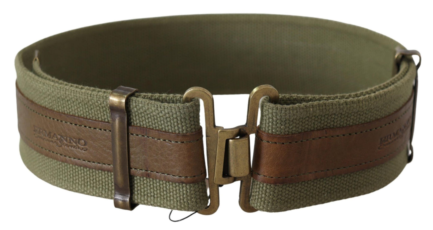 Ermanno Scecto Green Leather Rustic Bronze Buckle Army Belt