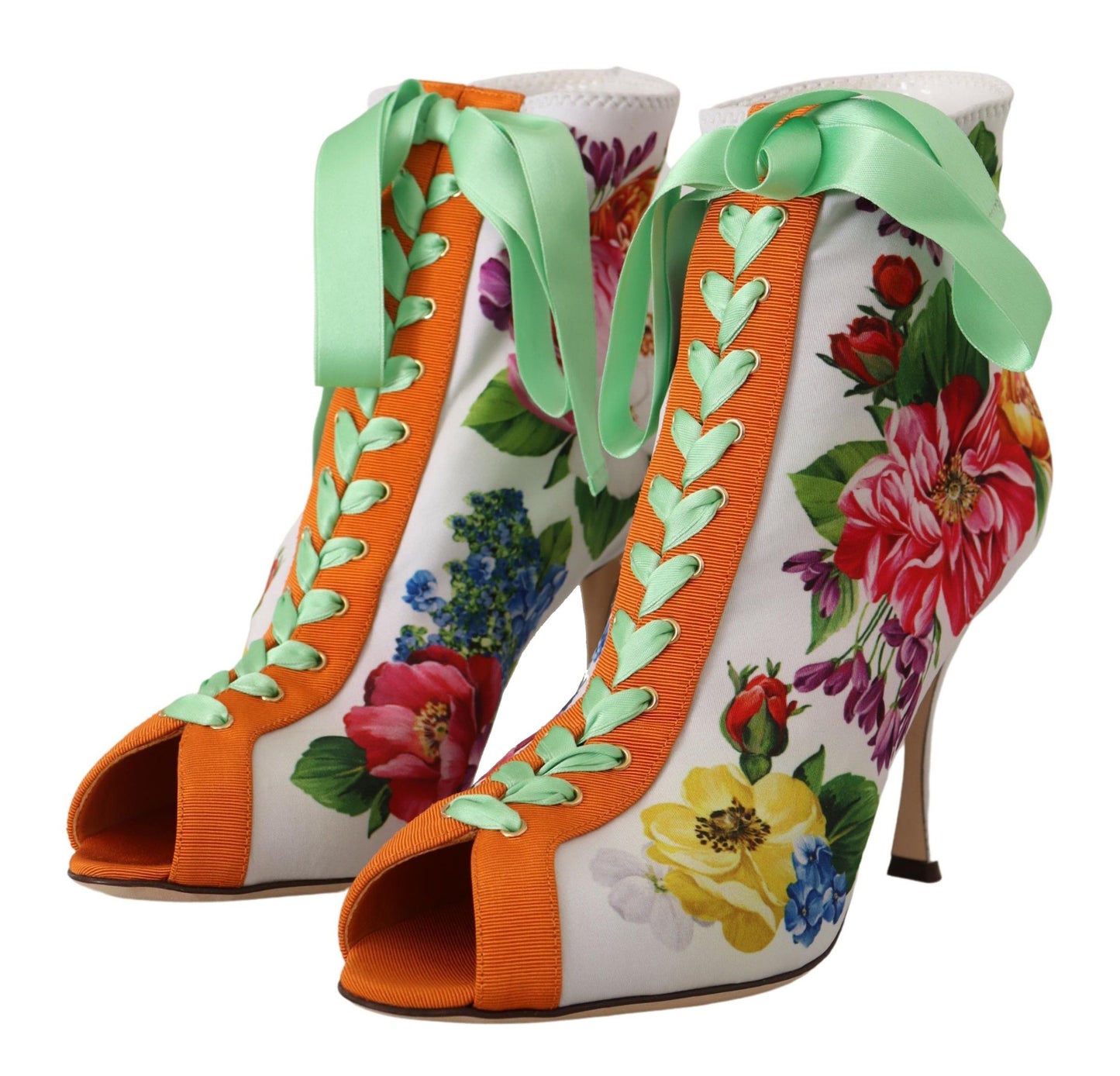 Dolce & Gabbana White Jersey Stretch Stiefel Open Toes Heels Schuhe