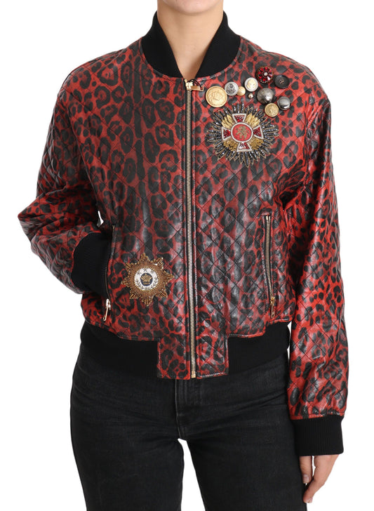 Giacca in pelle cristallina di Dolce & Gabbana Red Leopard