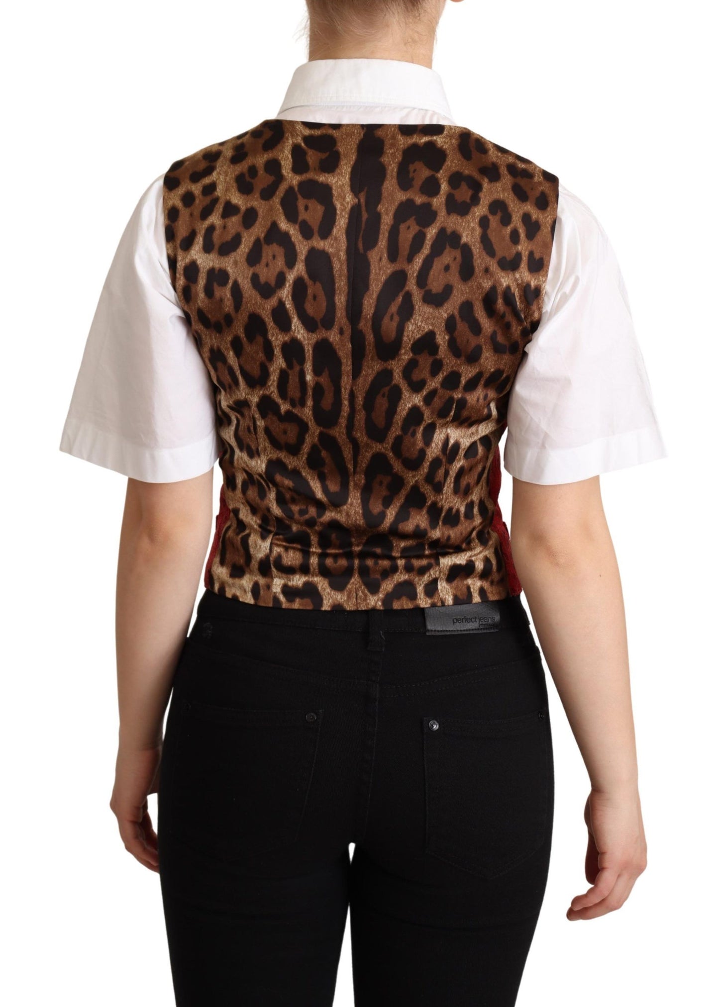 Dolce & Gabbana Red Brocade Leopard Print Weste Coat Weste