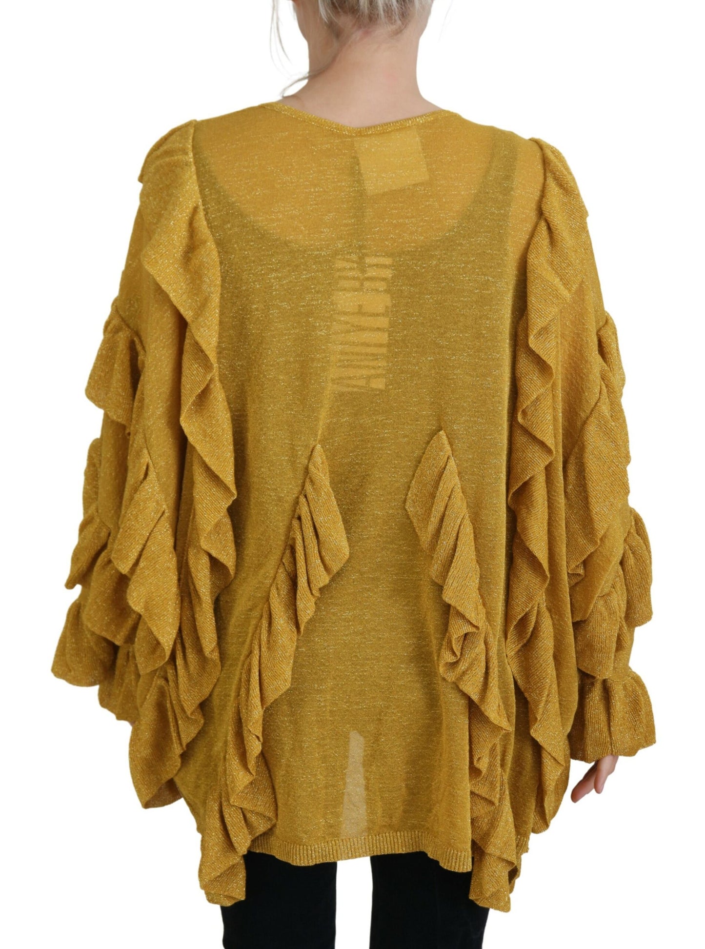 Aniye von goldenen langen Ärmeln gekräuselte Frauen Strickjacke Pullover