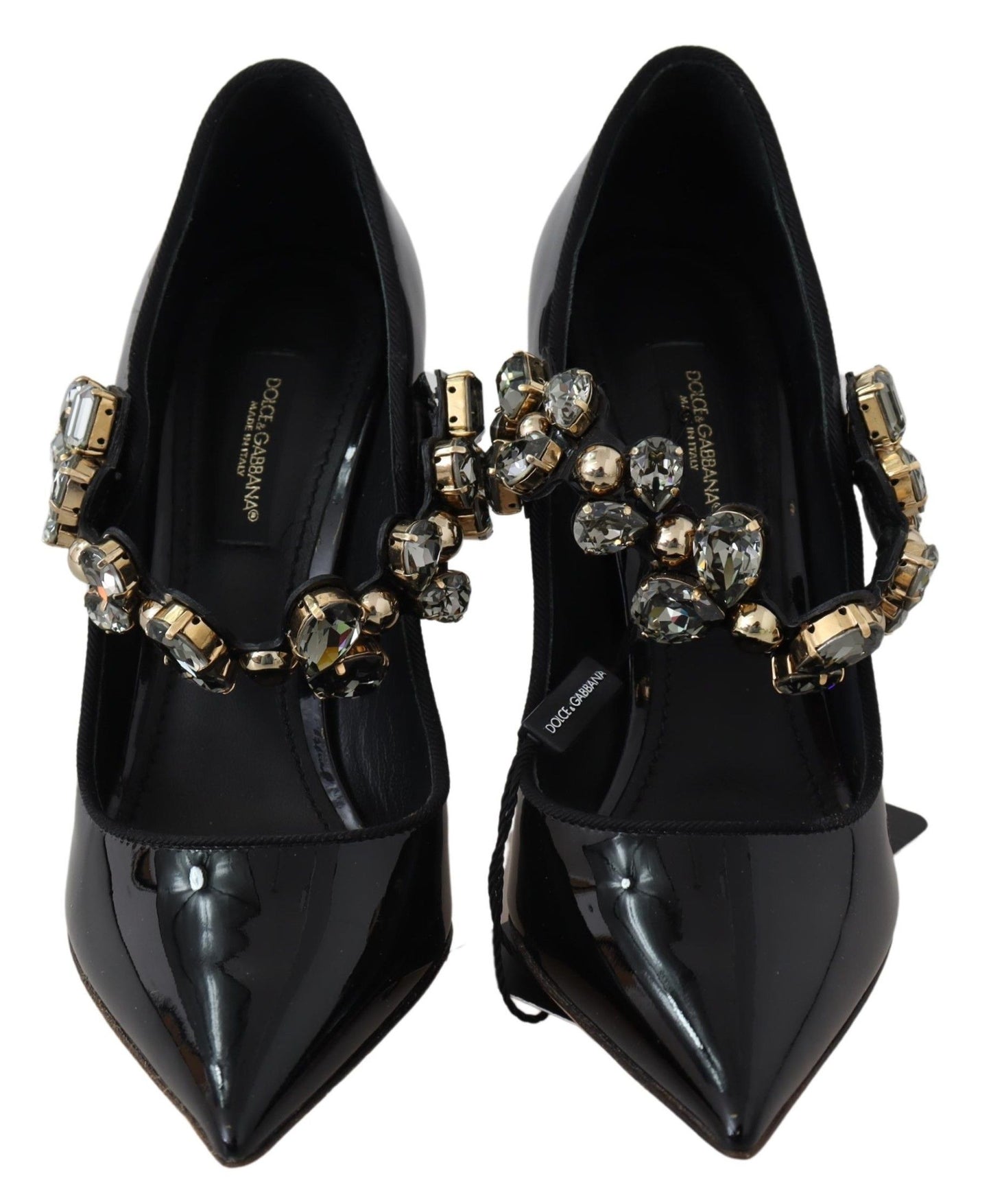 Dolce & Gabbana Elegant Black Leather Crystal Pumps