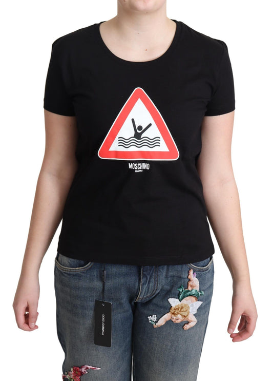 T-shirt stampa a triangolo grafico in cotone nero moschino