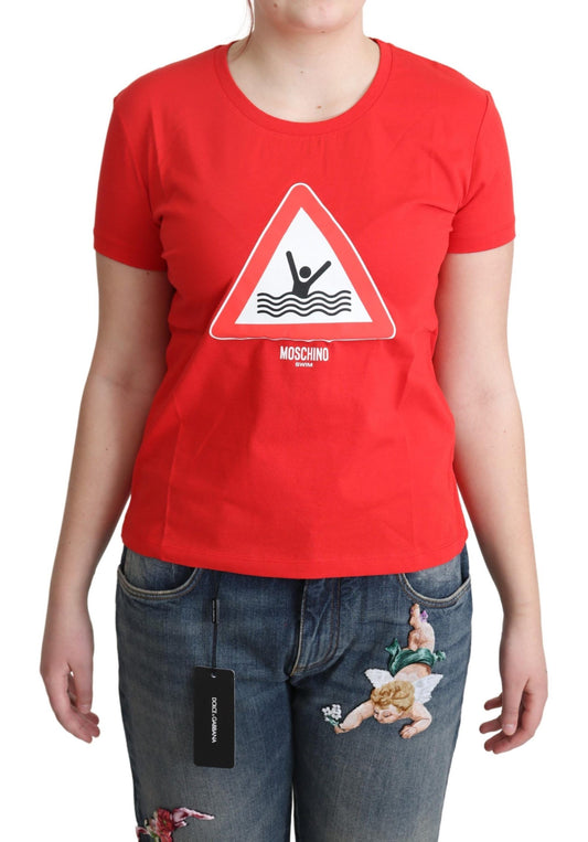 T-shirt stampata a triangolo grafico in cotone rosso Moschino
