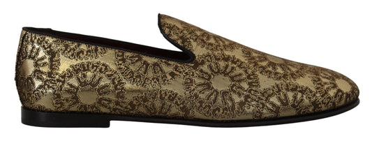 Dolce & Gabbana Gold Jacquard Flats Herren -Ladungsschuhe Schuhe