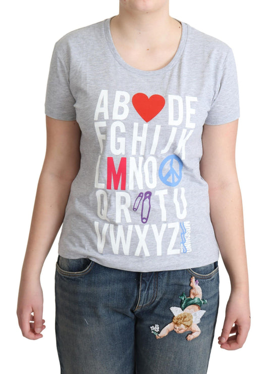 T-shirt per lettere alfabetica di cotone grigio Moschino