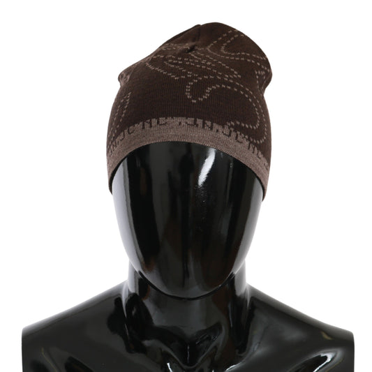 Costume National Beanie Brown Wool Blend Cappone con marchio