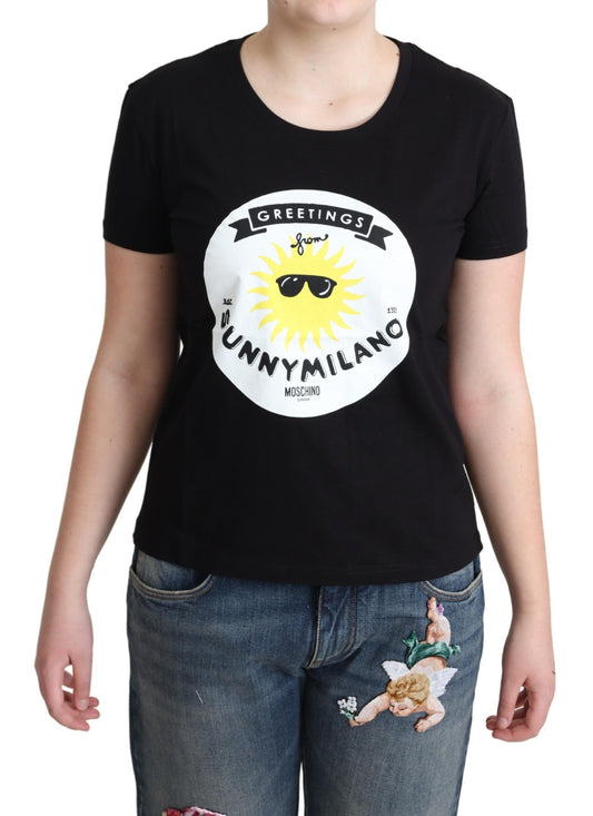 Moschino schwarzes Baumwoll-Sunny Milano Print T-Shirt