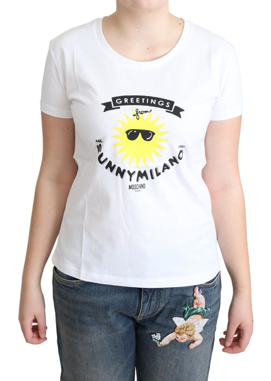T-shirt con stampa milano in cotone bianco Moschino