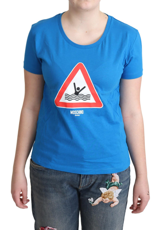 T-shirt a triangolo grafico in cotone blu Moschino