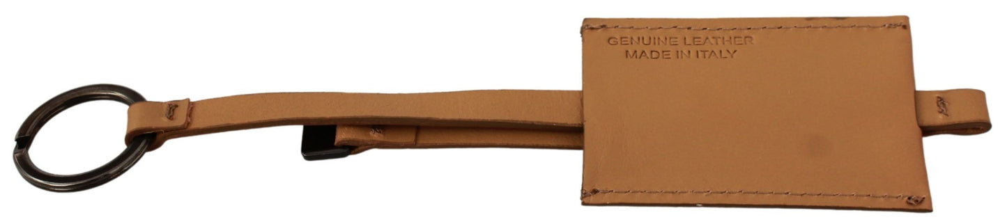 Kostüm National Beige Leder -Logo -Schlüsselringschlüsselkette