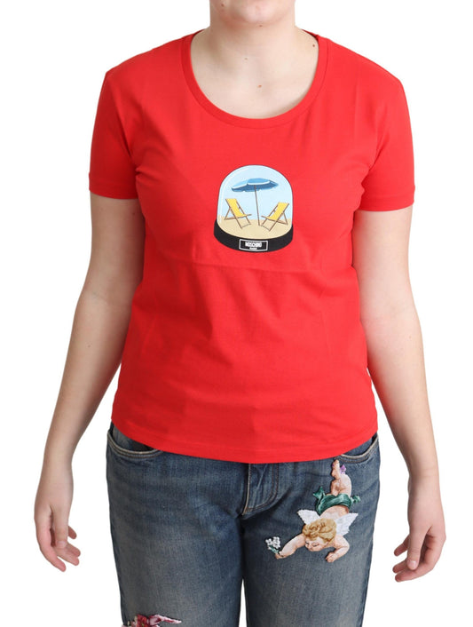 Moschino Rot bedrucktes Baumwoll Kurzärmel Tops Bluse T-Shirt