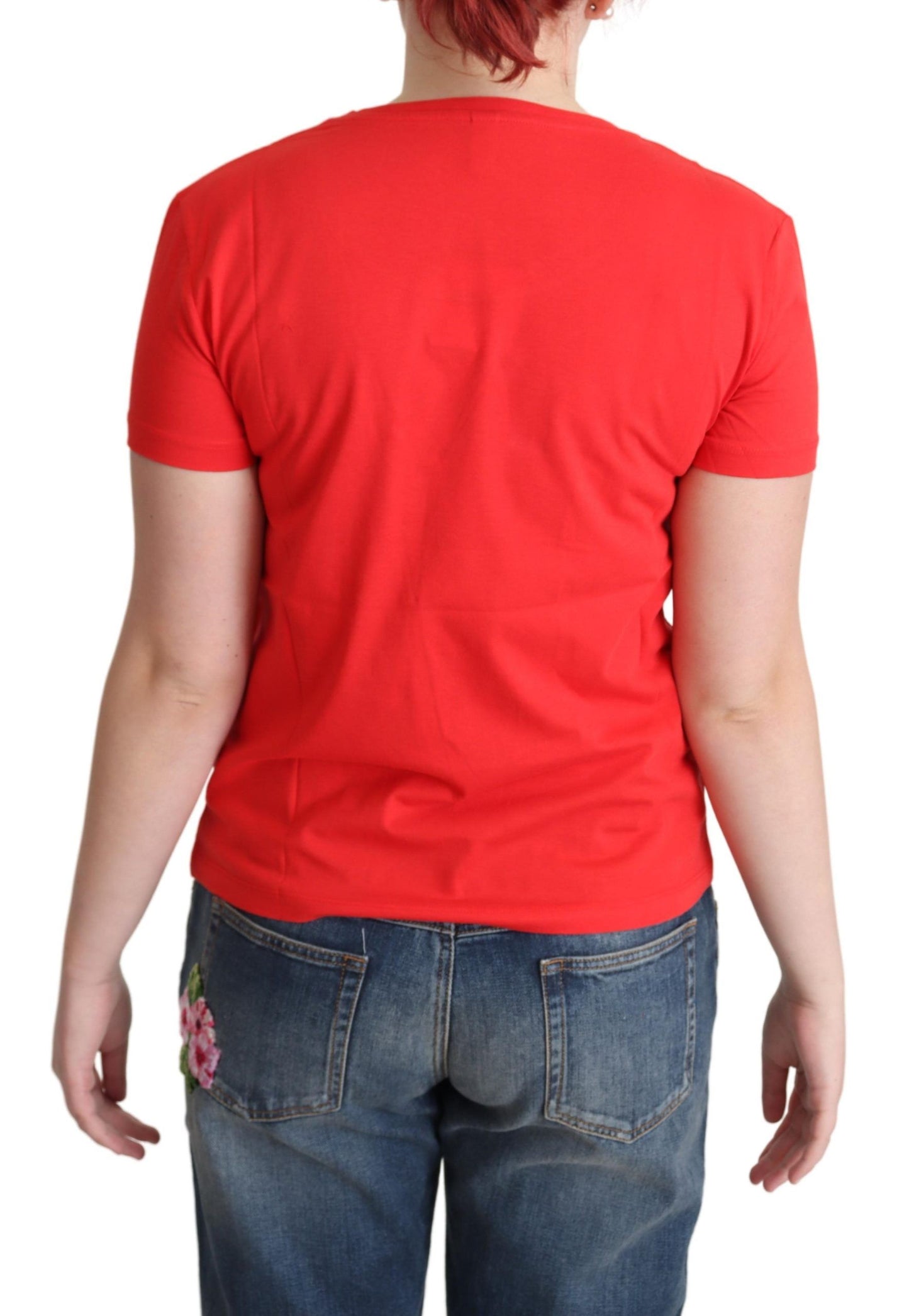Moschino Rot bedrucktes Baumwoll Kurzärmel Tops Bluse T-Shirt