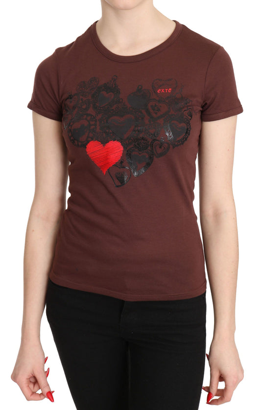 Exte Brown Hearts Imprimé T-shirt à cou rond