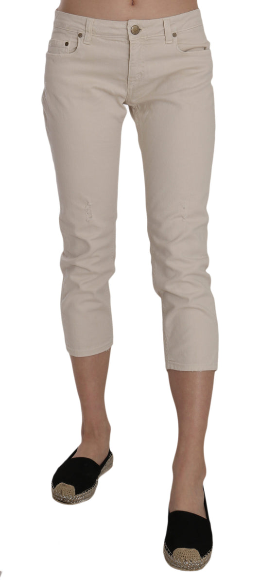 DonDup beige coton extension basse taille skinny skinny capri jean