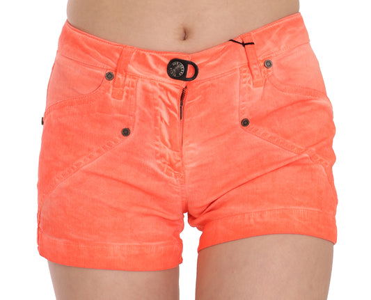 Plein Sud Orange Mid Taist Cotton Denim Mini Shorts