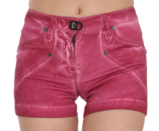 Plein Sud Pink Mid Taist Cotton Mini Shorts denim