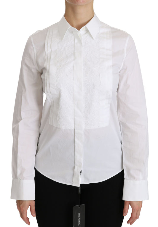 Dolce & Gabbana White Callared Long Sleeve Polo -Hemd