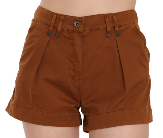 Plein Sud Brown Mid Taist Cotton Denim Mini Shorts