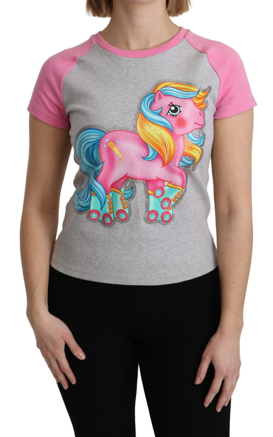Moschino grau und rosa Baumwollt-Shirt mein kleines Pony-Oberteil