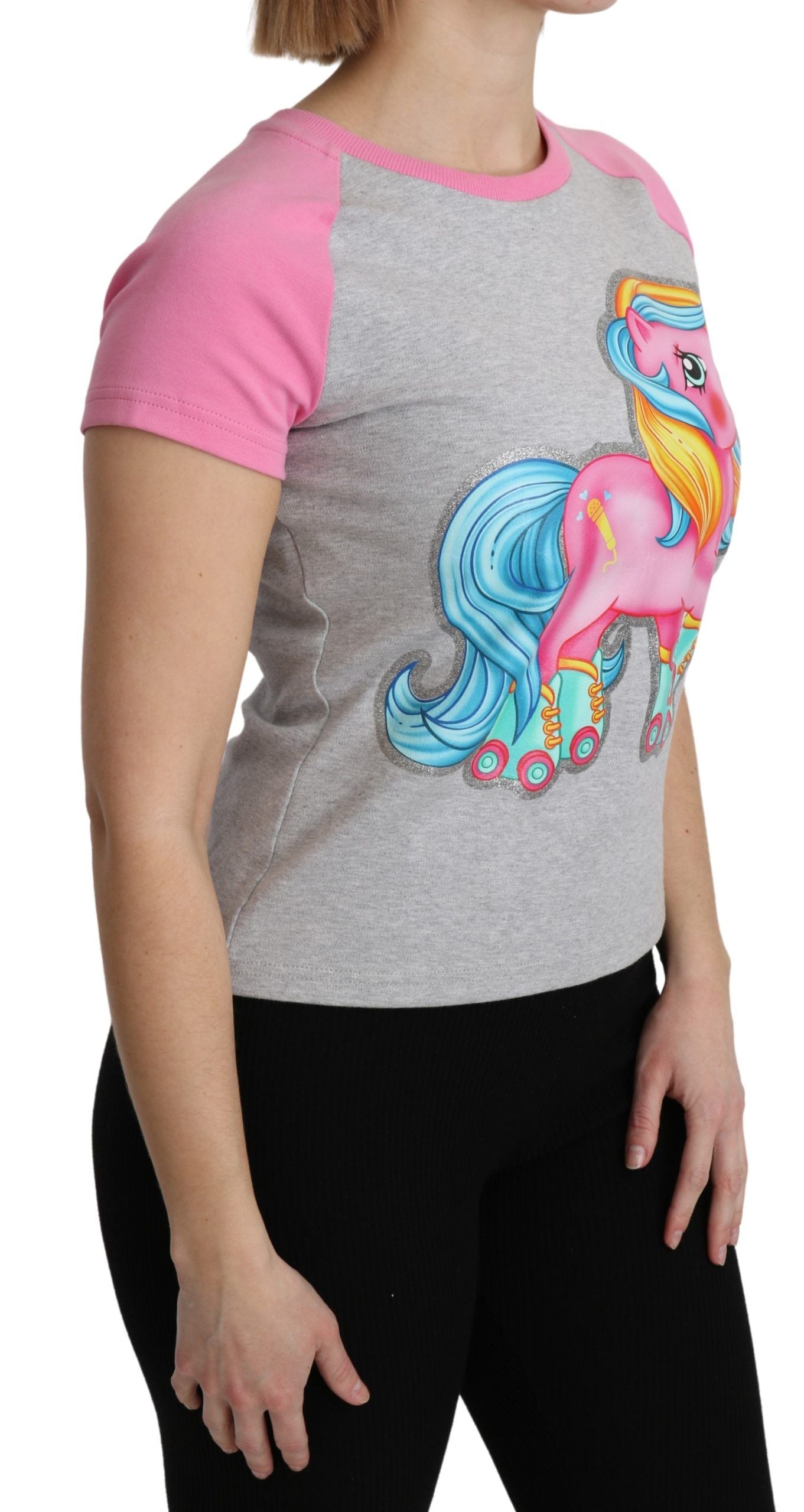 T-shirt di cotone grigio e rosa Moschino My Little Pony Top