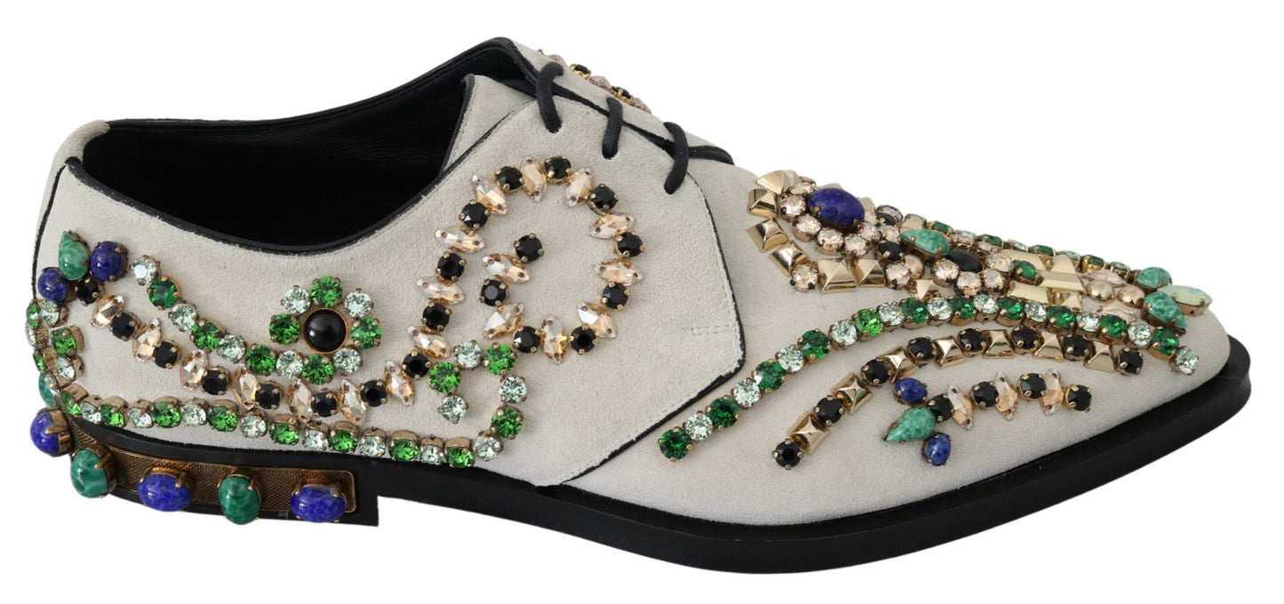 Dolce & Gabbana White Suede Crystal Crystal Broque Scarpe