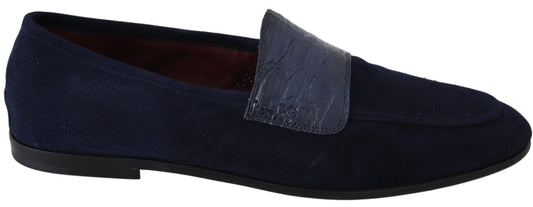 Dolce & Gabbana Blue Suede Caiman Mandis Slippers Chaussures