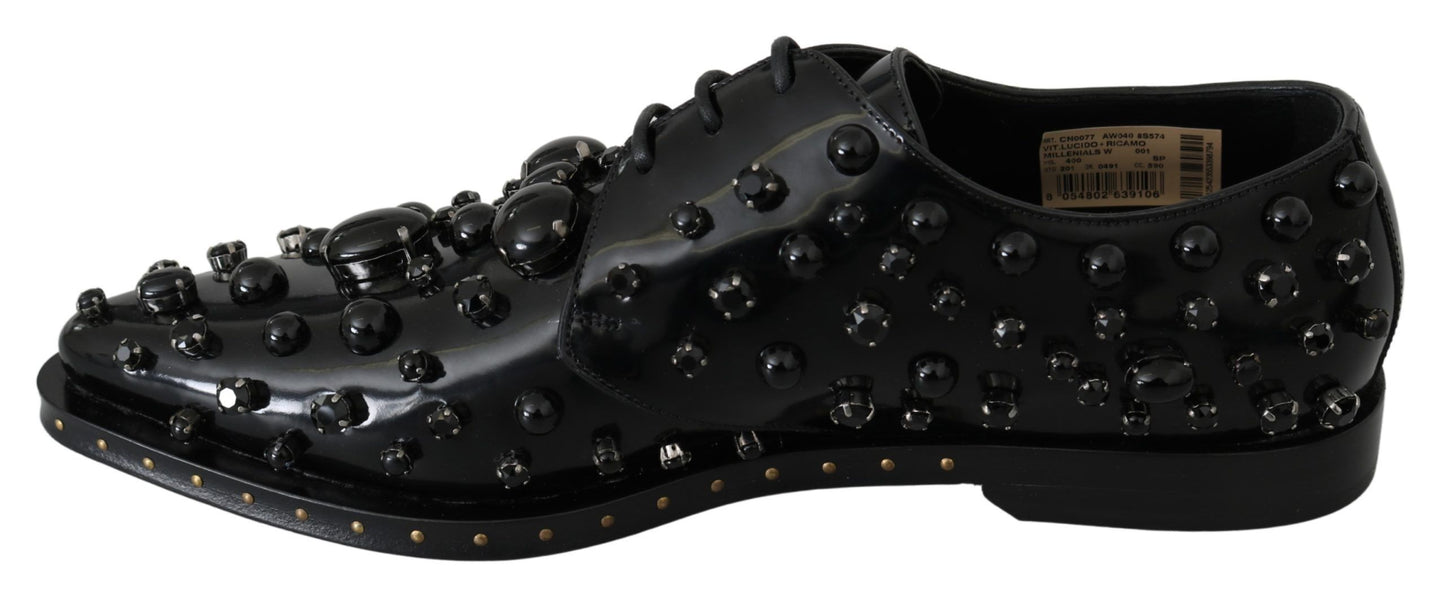 Dolce & Gabbana Schwarze Lederkristalle Kleid -Broque -Schuhe