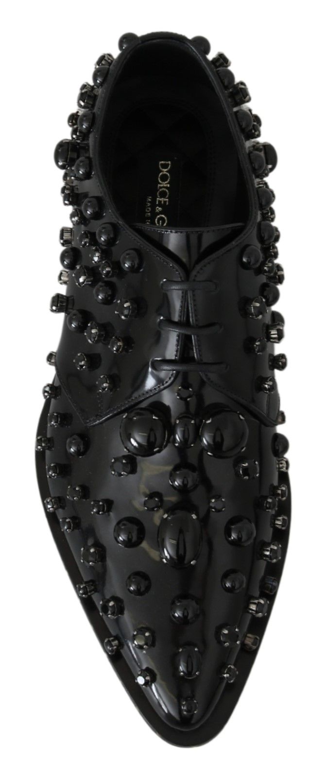 Dolce & Gabbana Schwarze Lederkristalle Kleid -Broque -Schuhe