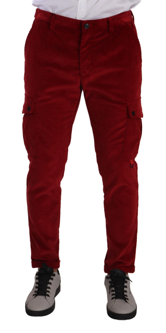 Dolce & Gabbana Red Coluroy Cotton Cargo Skinny Pantal