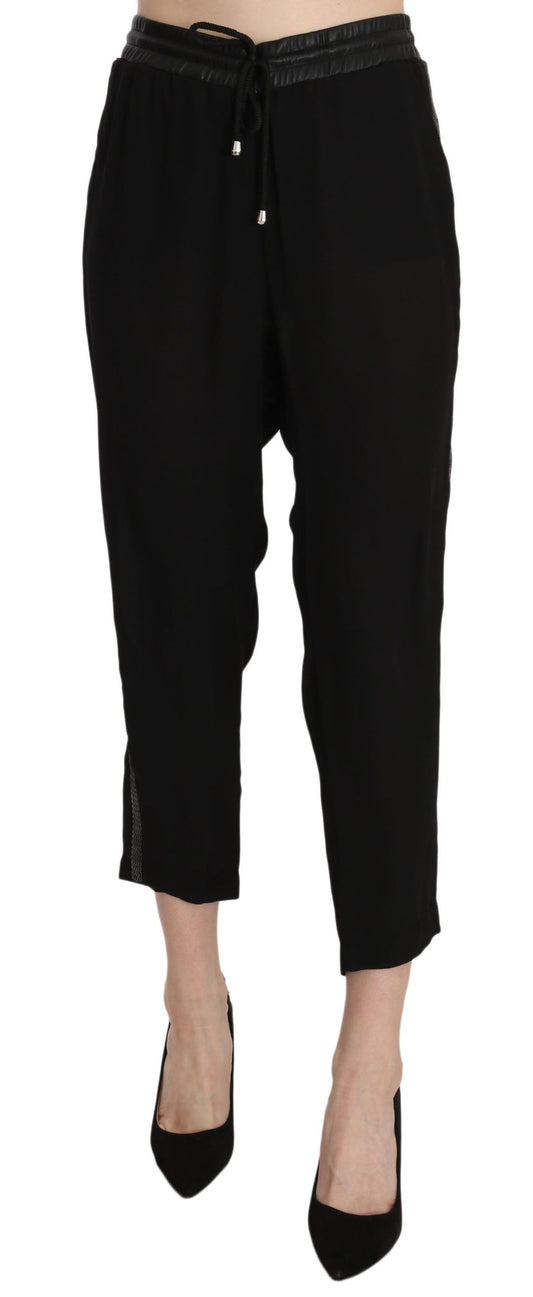 Devinez pantalon de pantalon à taille haute en polyester noir