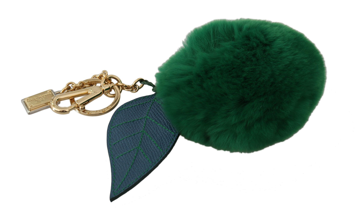 Dolce & Gabbana Grüne Lederfell Goldverschluss Keyring Frauen Schlüsselbund