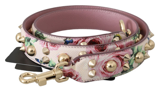 DOLCE & GABBANA Pink Floral Leder Stud Accessoire Schultergurt