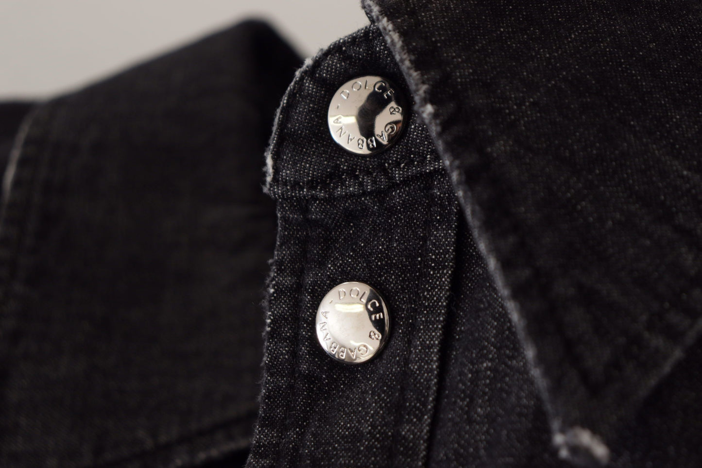 Dolce & Gabbana Grey Cotton Stretch Button Down Denim Shirt