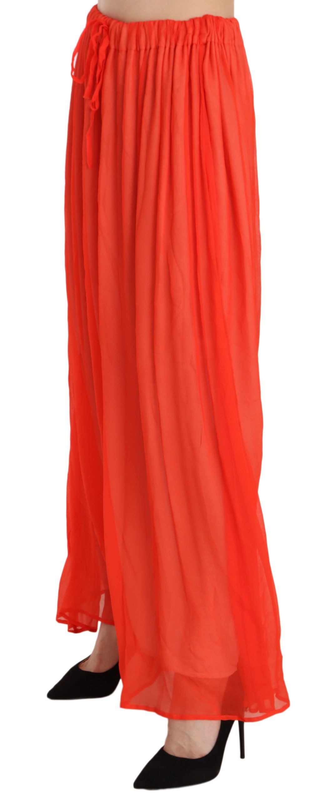 Jucca orange crêpe plissée trapèze viscose maxi jupe